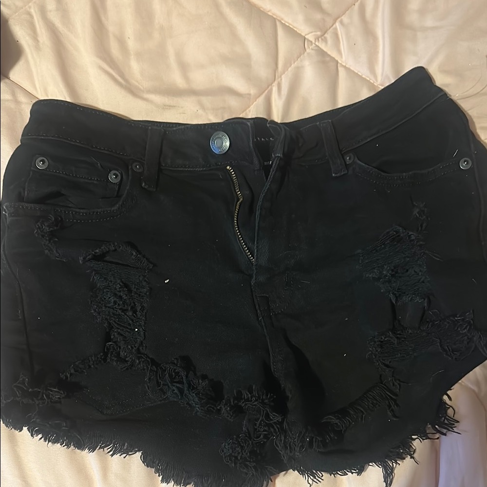 Aeropostale Black Distressed Jean Shorts